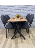 BAMBEDS MOBİLYA Masa Takımı, Yemek Masası, Mutfak Masası, Balkon Masası - 70x110 Çam 4 Sandalye Gri - Görsel 2