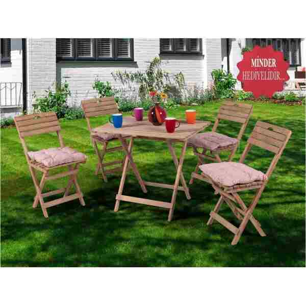 BarışAhşap Ahşap Masa Sandalye Seti 5’li Set (katlanabilir) Hediye Minderli