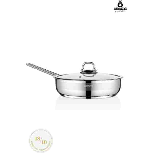 Amboss Saphire Paslanmaz Çelik 26 cm Cam Kapaklı Çelik Tava