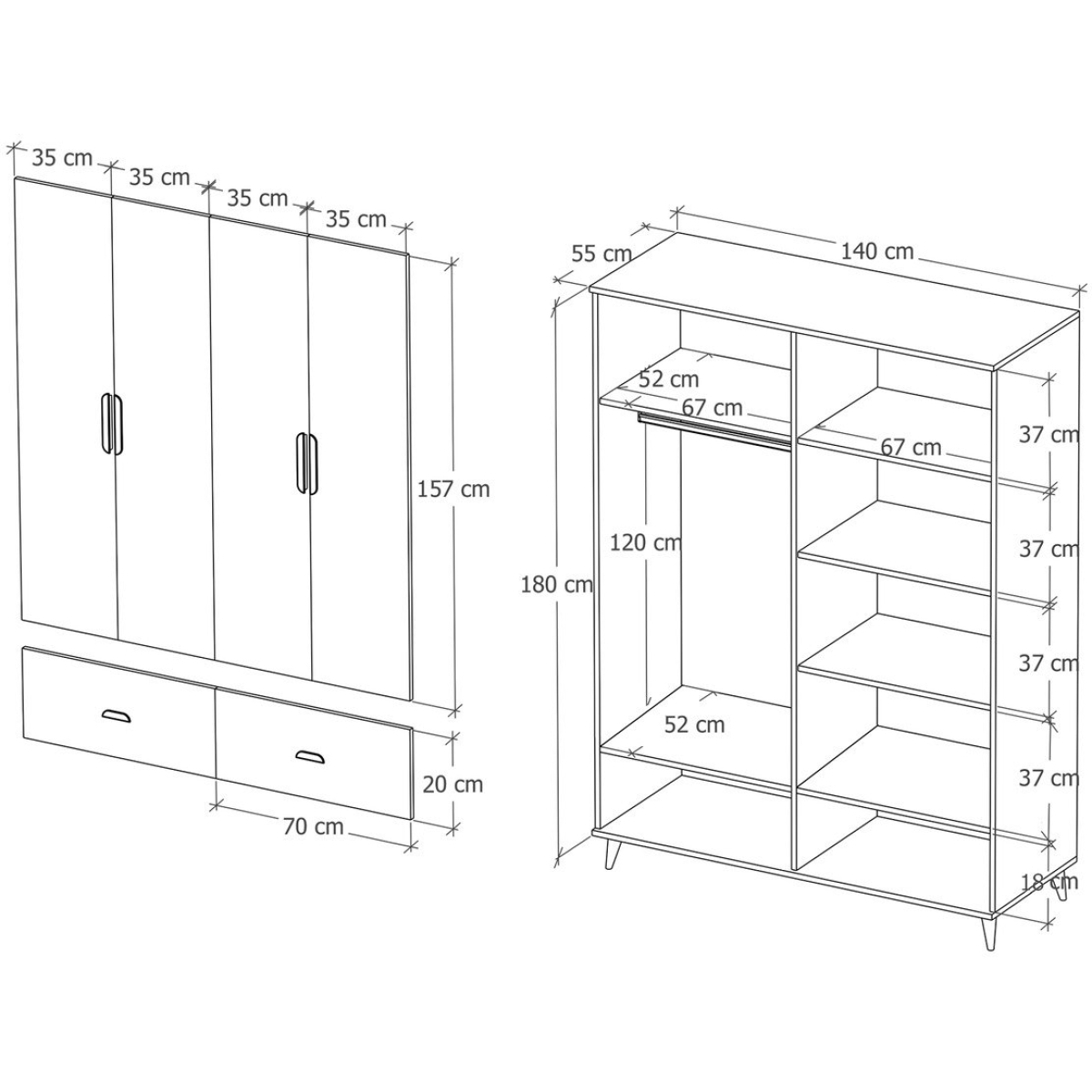 İMBAŞ İnci 4 Kapaklı 2 Çekmeceli Gardırop Beyaz %100 MDF - Görsel 9