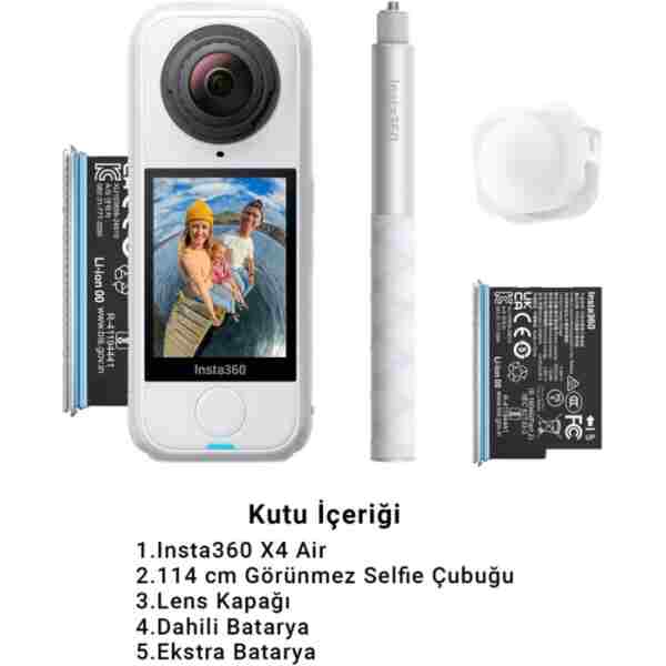 Insta360 X4 Air 8K 360 Aksiyon Kamerası Starter Bundle Beyaz Sarsıntı Önleyici Aktif HDR