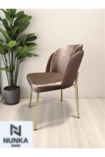 NUNKA HOME Arya Gold Line Serisi Cappuccino Renk +6 Sandalyeli Mdf Lak Panel İroni Masa Takımı - Görsel 4