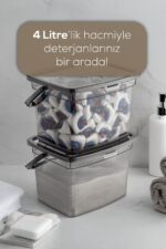 Vienev 2'li 4 Litre Beyaz Serigrafi Etiketli Deterjanlık Saklama Kutusu Kabı Antrasit - Görsel 4