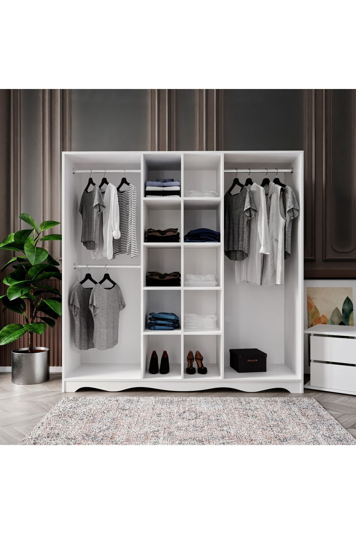 KZNMOB HOME Free 6 Kapaklı 2 Çekmeceli Modern Modüler Gardırop, Elbise Dolabı - Tamamı 1. Kalite Mdf - Görsel 9