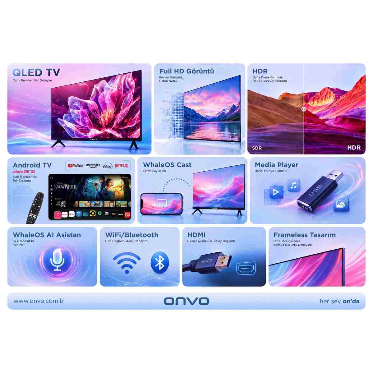 ONVO 43VQ80F3FA 43'' 109 Ekran Uydu Alıcılı Full HD WhaleOS QLED TV - Görsel 2