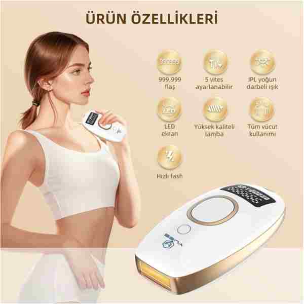 YUES IPL Lazer Epilasyon Cihazı – 999.999 Atım, Otomatik/Manuel Mod, Ev Tipi Yüz & Vücut