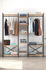 Bofigo 10 Raflı Metal Gardırop Metal Portmanto Açık Gardırop Elbise Dolabı Vestiyer Openix Çam - Görsel 4