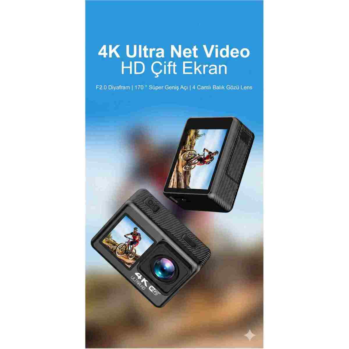 TARÇIN 4K Ultra HD WiFi Aksiyon Kamera | 20MP | 20 Parça Aksesuar | 170° Geniş Açı | Su Geçirmez Kılıf - Görsel 14