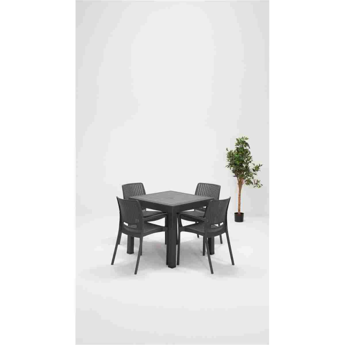 MOBETTO Home Rattan Kollu 4 Kişilik Bahçe Balkon Masa Takımı Antrasit - Görsel 2