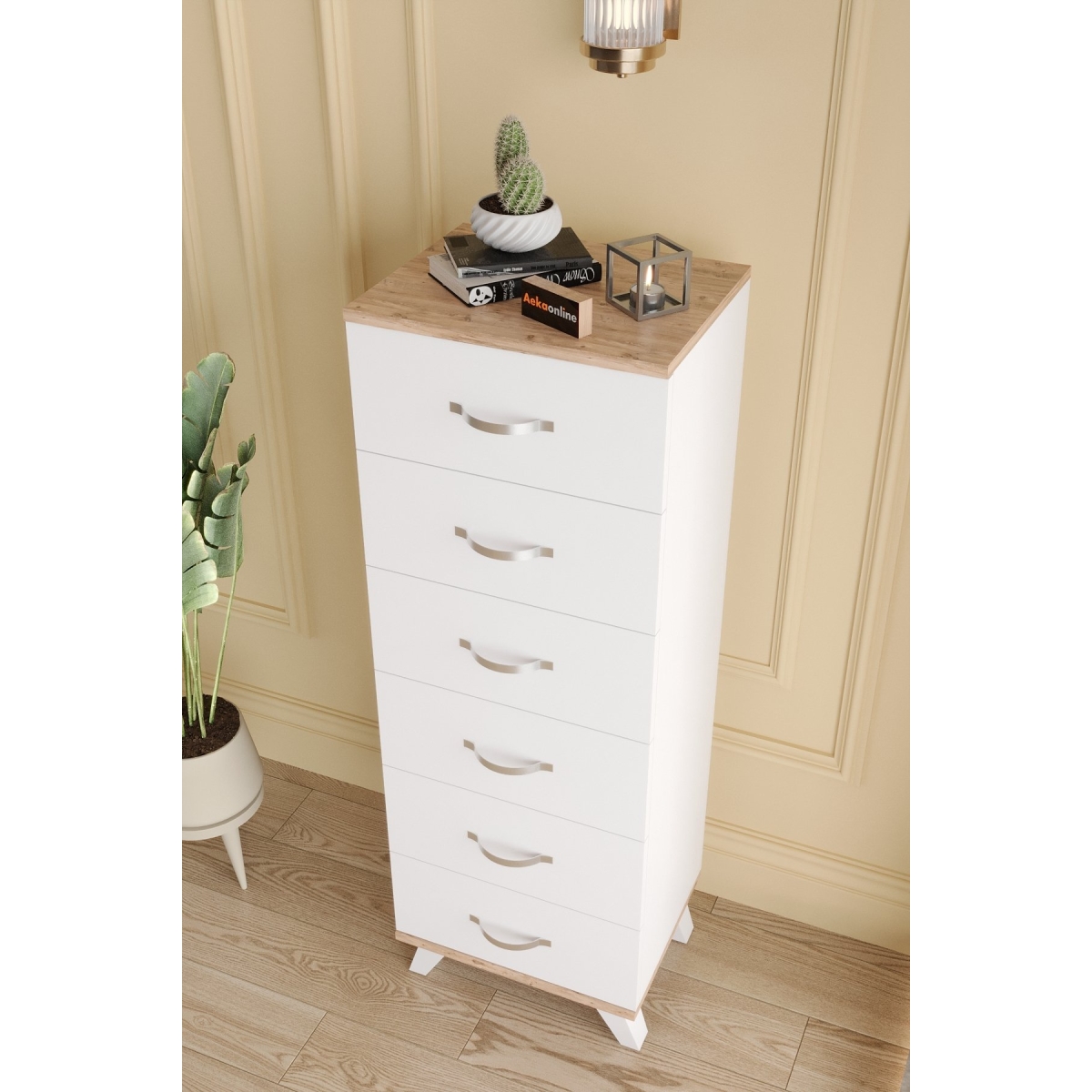 AEKA AE-3038 Belinda 6 Çekmeceli Beyaz Şifonyer Komodin 132*45*36 cm - Görsel 5
