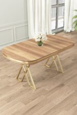 Canisa Lai Serisi 90x168 Lak Panel Hazar Gold Ayak Masa Takımı 6 Cappucino Sandalye - Görsel 3