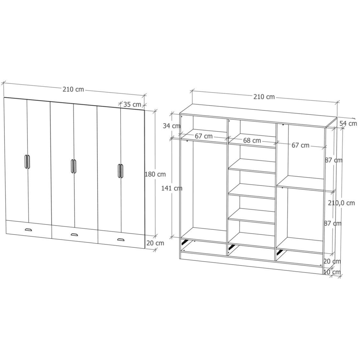 İMBAŞ İnci 6 Kapak 3 Çekmeceli Gardırop %100 MDF - Görsel 11