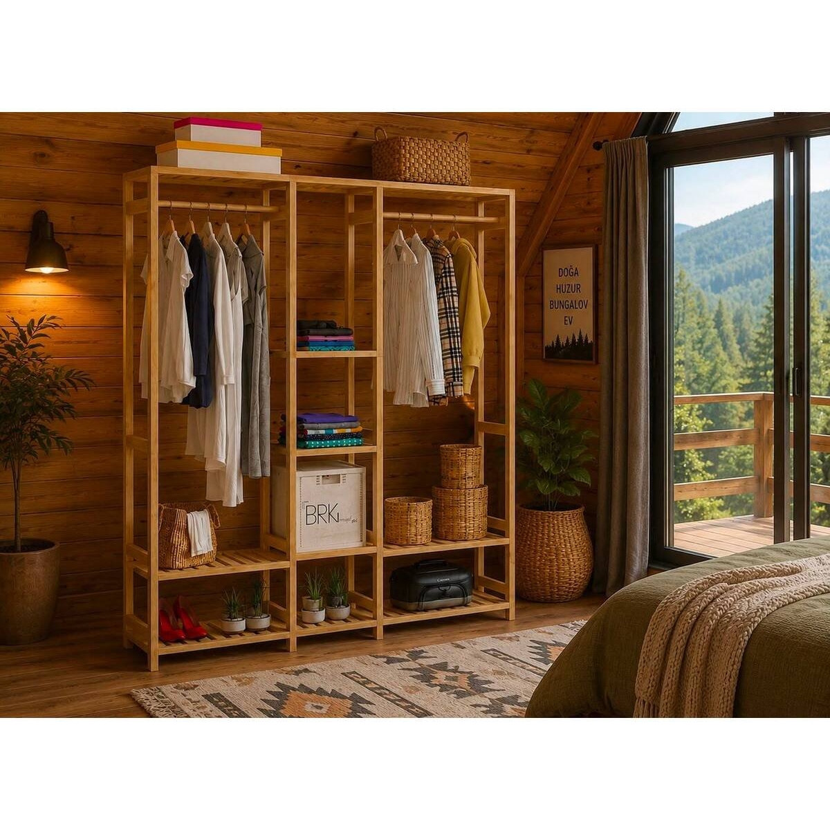 BRK Design Ahşap Açık Gardırop 175x140x35 - Görsel 9