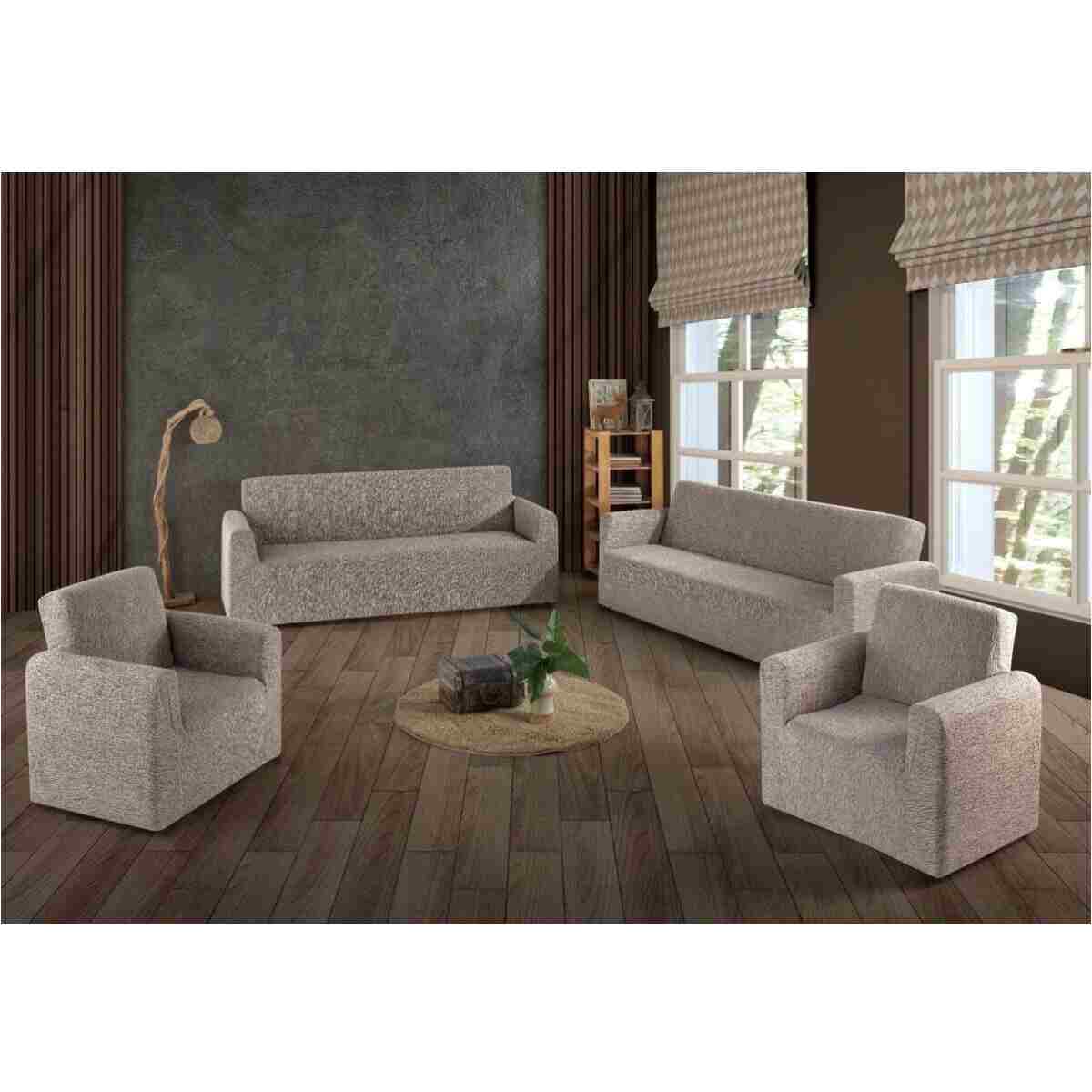 Gerbera Home Collection Jakarlı Ağaç Kabuğu Koltuk Örtüsü Takımı 3+2+1+1 Bej Renk - Görsel 2