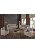 Gerbera Home Collection Jakarlı Ağaç Kabuğu Koltuk Örtüsü Takımı 3+2+1+1 Bej Renk - Görsel 2