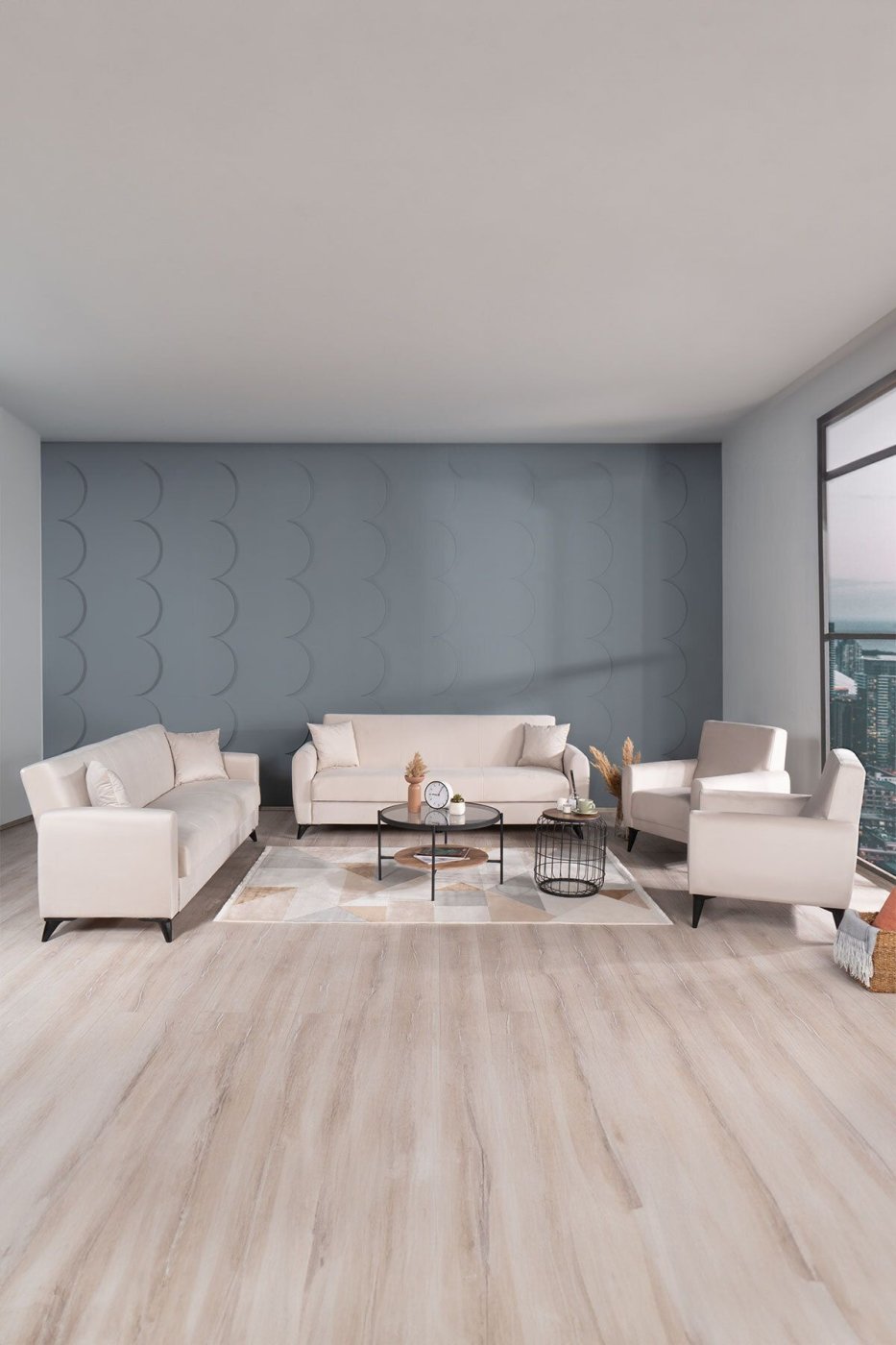 76338b9fad5891092b9a59083933375f Kilim Mobilya Dove Yüksek Ayaklı 3 3 B B Koltuk Takımı Krem - Görsel 1