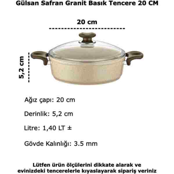 gülsan Safran Granit Tencere Basık Pilav Tenceresi 20 CM
