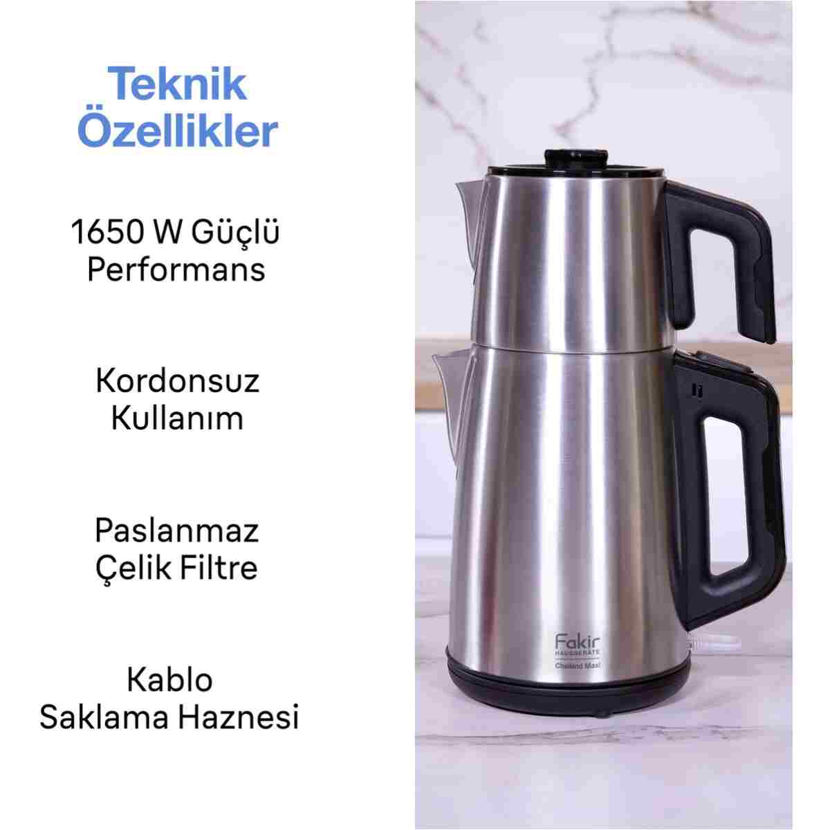 Fakir Chailand Maxi XXL Çay Makinesi Inox 1650W 2L Su 1.45L Demlik Otomatik Kapanma Çaycı - Görsel 3
