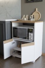 DEKOZUM MİCROCHEF Mikro Dalga Fırın Dolabı Çok Amaçlı Mutfak Dolabı Set Altı Dolap BEYAZ-ÇAM - Görsel 3