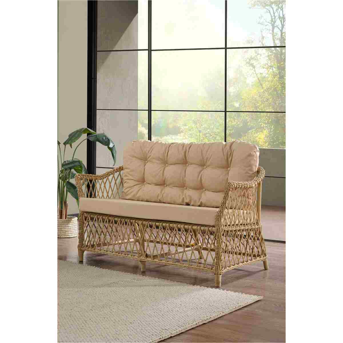 Evdemo Icon Rattan Bahçe Balkon Oturma Takımı 2+1+1+Camlı Masa Cappuccino - Görsel 2