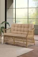 Evdemo Icon Rattan Bahçe Balkon Oturma Takımı 2+1+1+Camlı Masa Cappuccino - Görsel 2