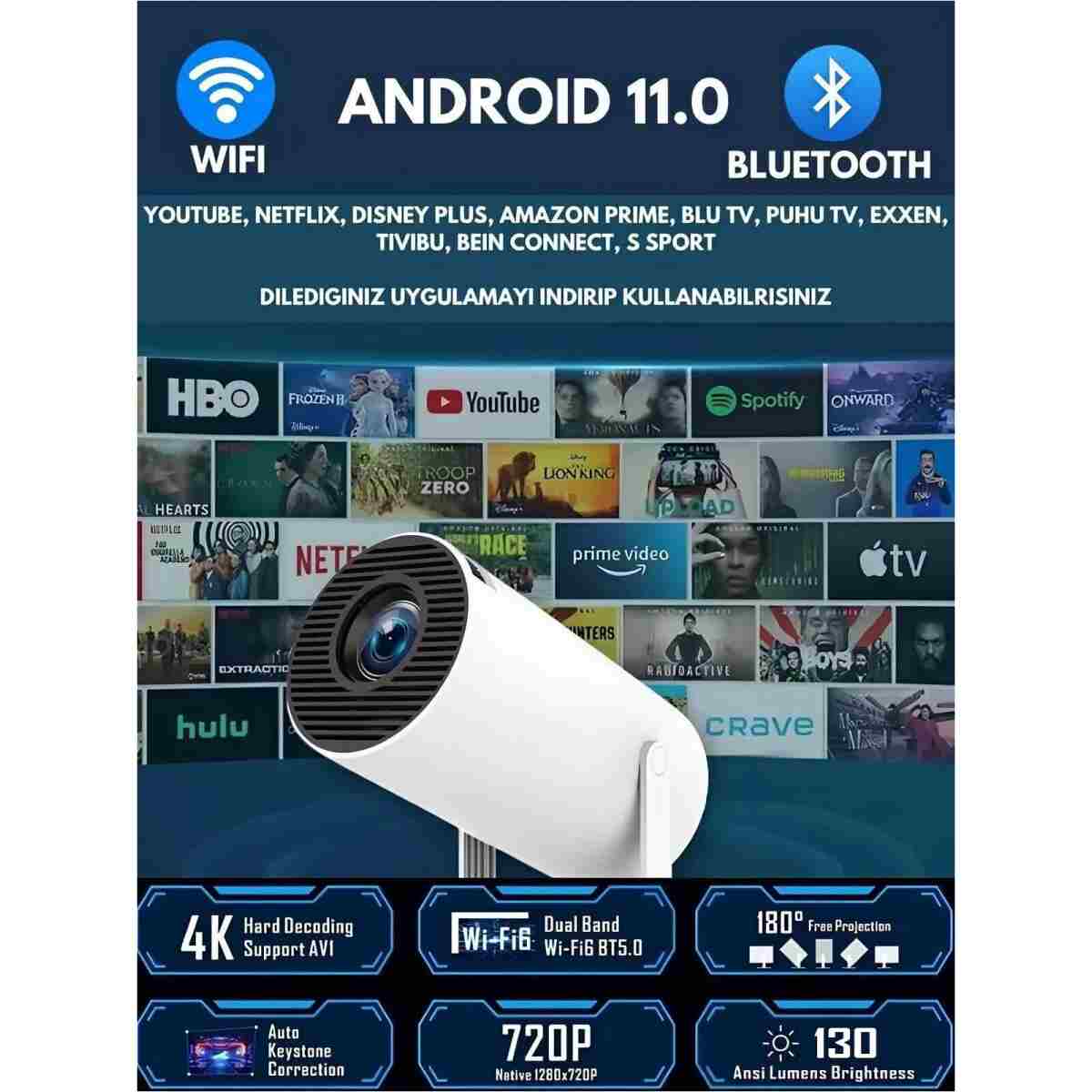Magcubic Mini Beyaz Taşınabilir Sinema Projektörü 720p Ev Sineması Bluetooth Android Projeksiyon. - Görsel 8