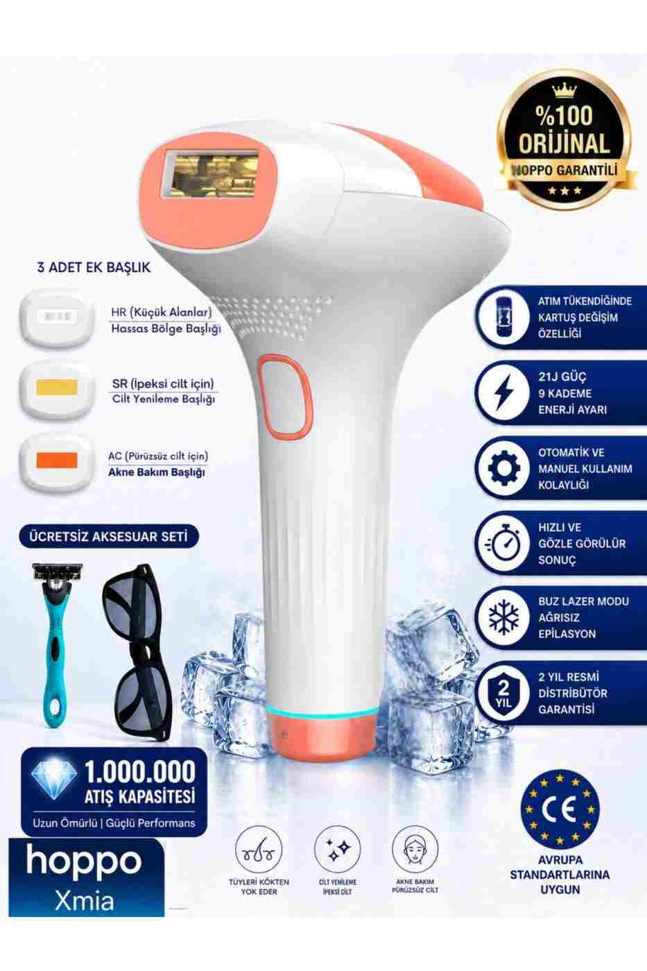 hoppo Xmia Ipl Lazer Epilasyon Cihazı 999.999 Atım 9 Kademe Ultra Güçlü