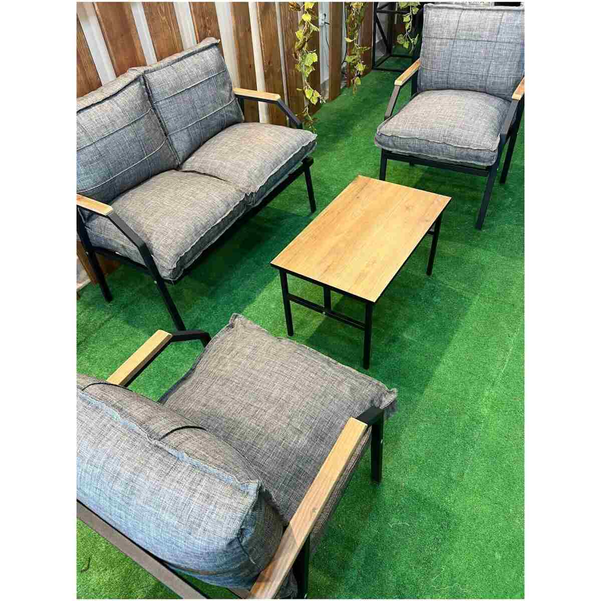 UFUK HOME Sehpalı Gri Fermuarlı Bahçe Balkon Takımı, Cafe, Salon - Metal Kanepe Koltuk Takımı - Görsel 3