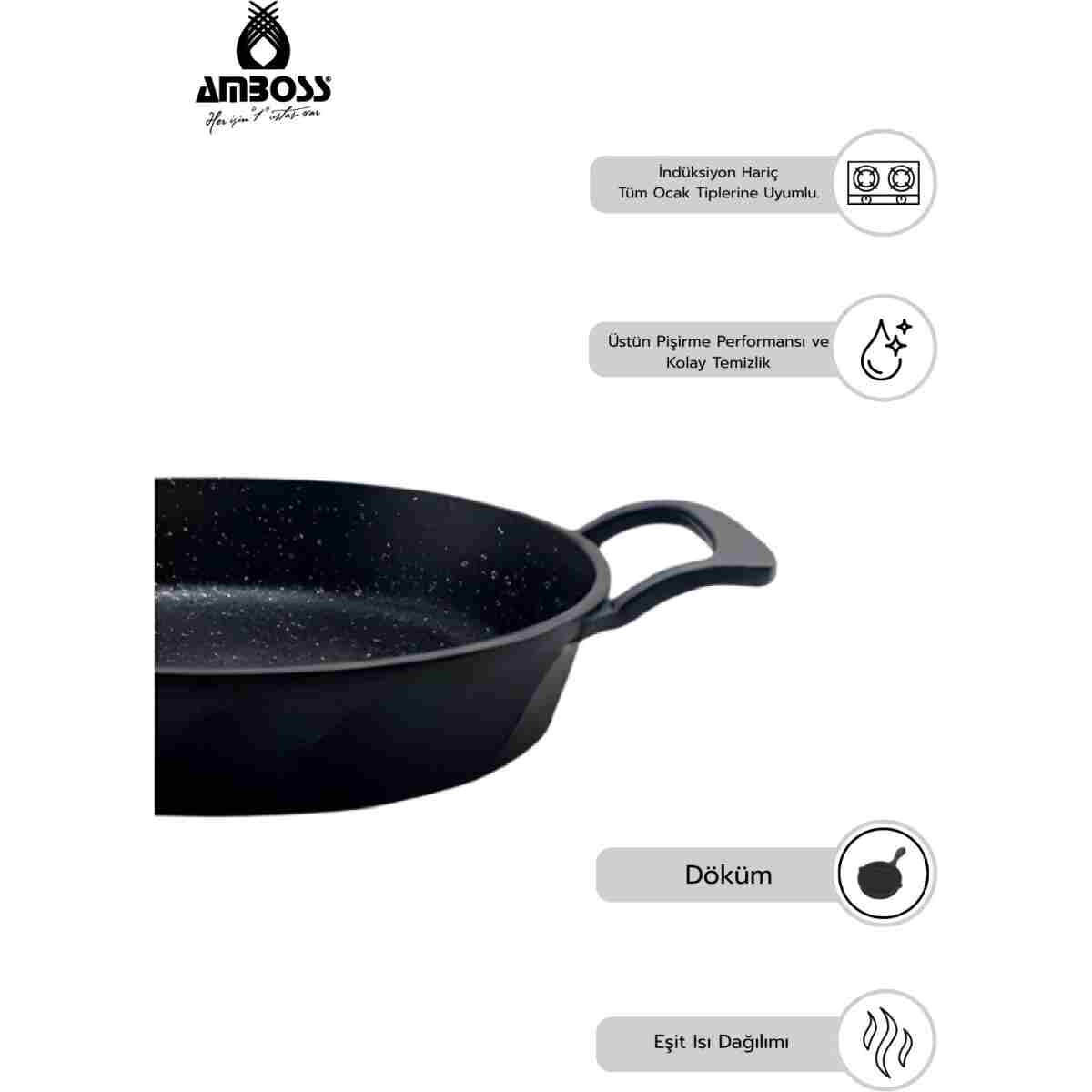 Amboss Kuvars 3 Parça Döküm Titanyum Kaplama Yanmaz Yapışmaz Sahan (OMLET) Seti - Görsel 2