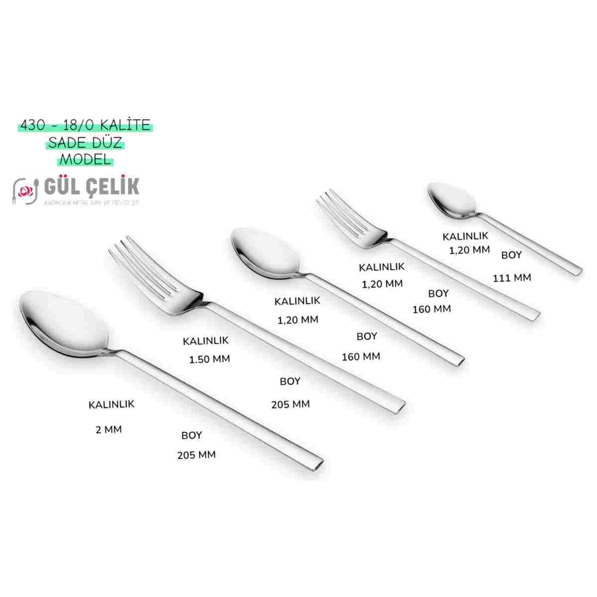KAVEH 30 Parça 6 Kişilik Çatal Kaşık Seti Sade Model 18/0 Kalite Kutulu - Görsel 3