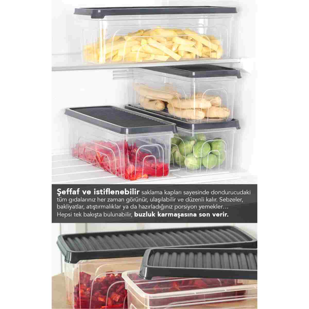 Meleni Home 4'lü Buzdolabı Düzenleyici Saklama Kabı - Derin Mikrodalga Difrize Uygun Buzluk Kabı 4x2500ml - Görsel 4