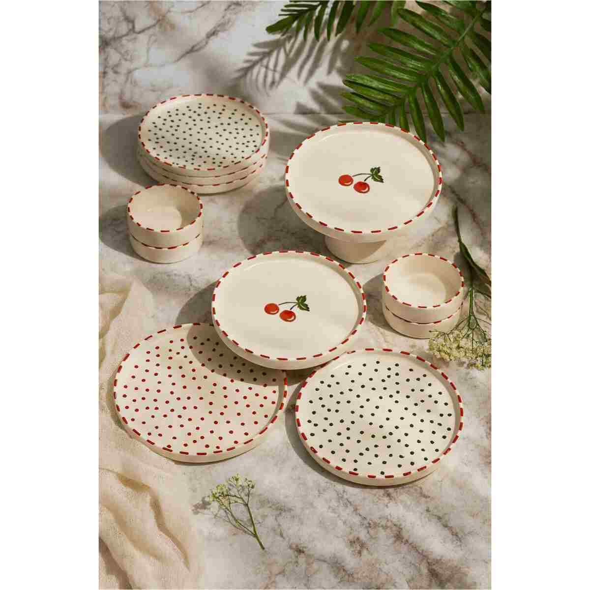 Kitchen Life 11 Parça 6 Kişilik Cherry Stackable Kahvaltı Takımı - Kirazlı Kahvaltılık Sunum Tabağı - Görsel 3