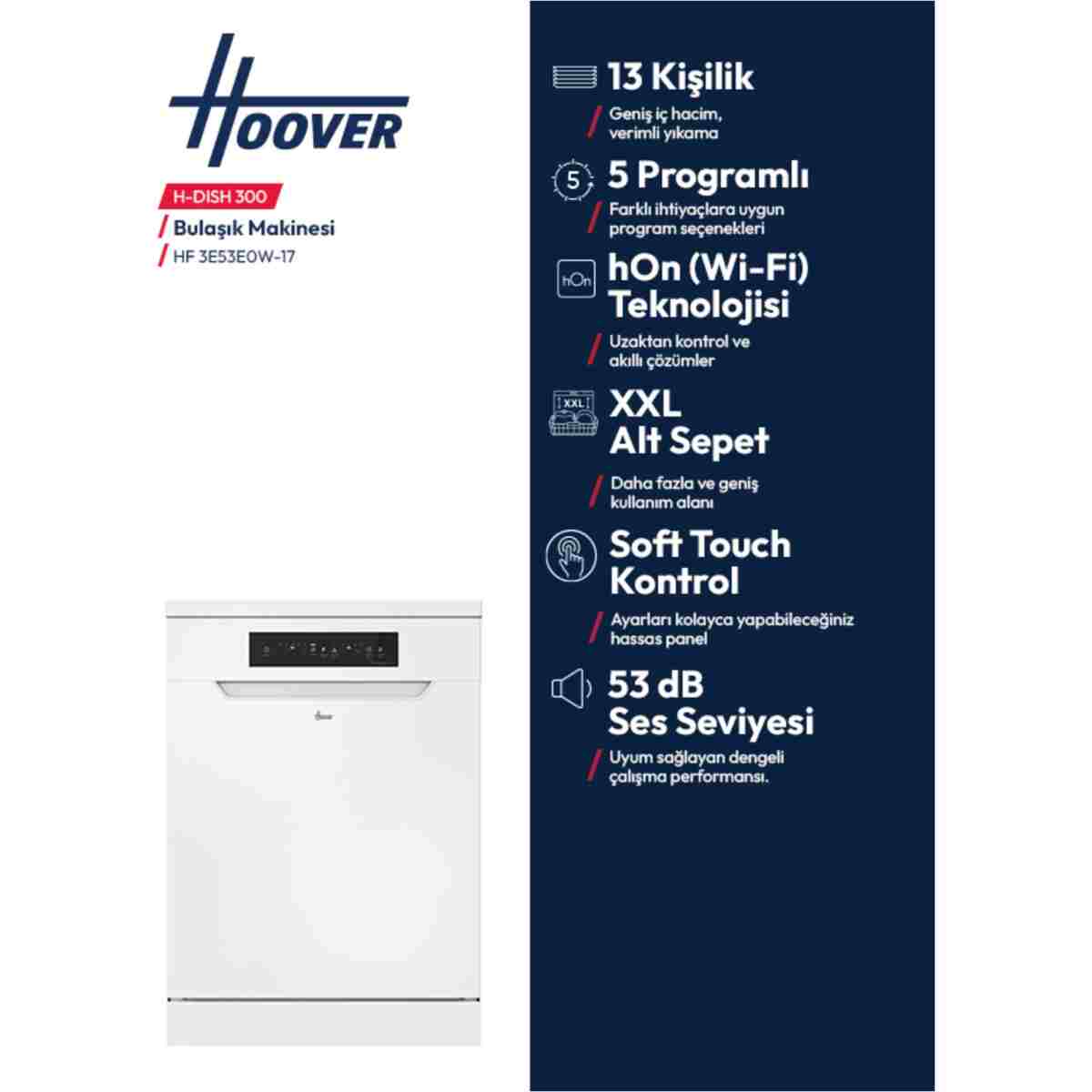 Hoover HF 3E53E0W-17 5 Programlı Bulaşık Makinesi - Görsel 3