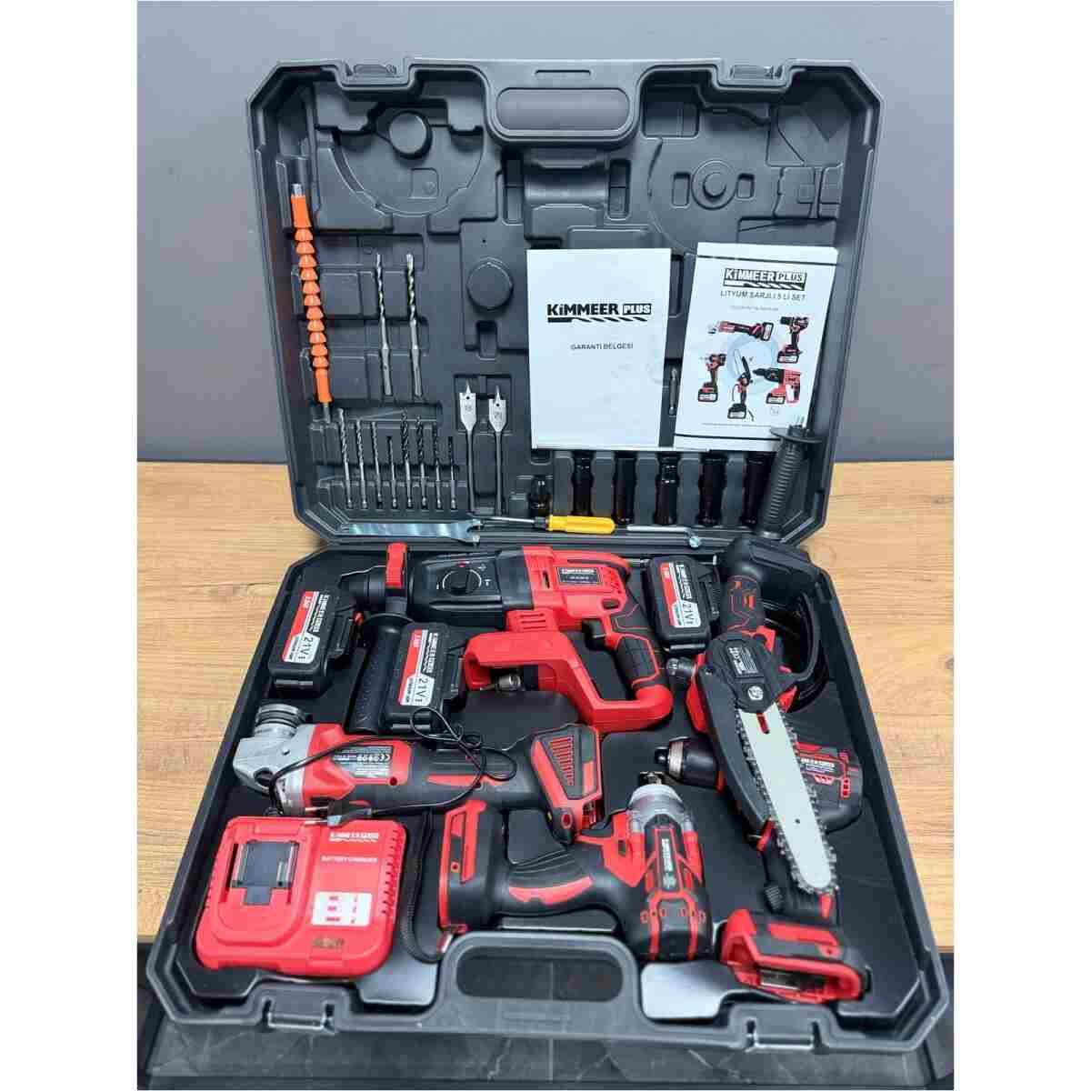 LUNAX Kimmer Plus 21v Akülü 5'li Set Kırıcı Delici Hilti Taşlama Somun Sıkma Vidalama Budama Kırmızı Renk - Görsel 3