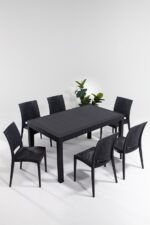 SANDALİE Rattan 90x150 Bahçe&balkon&teras Masa Seti - Antrasit