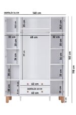 Kilim Mobilya Bohera Plus Aynalı Dört Kapaklı Dolap (MDF kapaklı, yüksek ayaklı, iki çekmeceli, 200cm yükseklikte) - Görsel 17