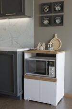 DEKOZUM MİCROCHEF Mikro Dalga Fırın Dolabı Çok Amaçlı Mutfak Dolabı Set Altı Dolap BEYAZ-ÇAM - Görsel 5