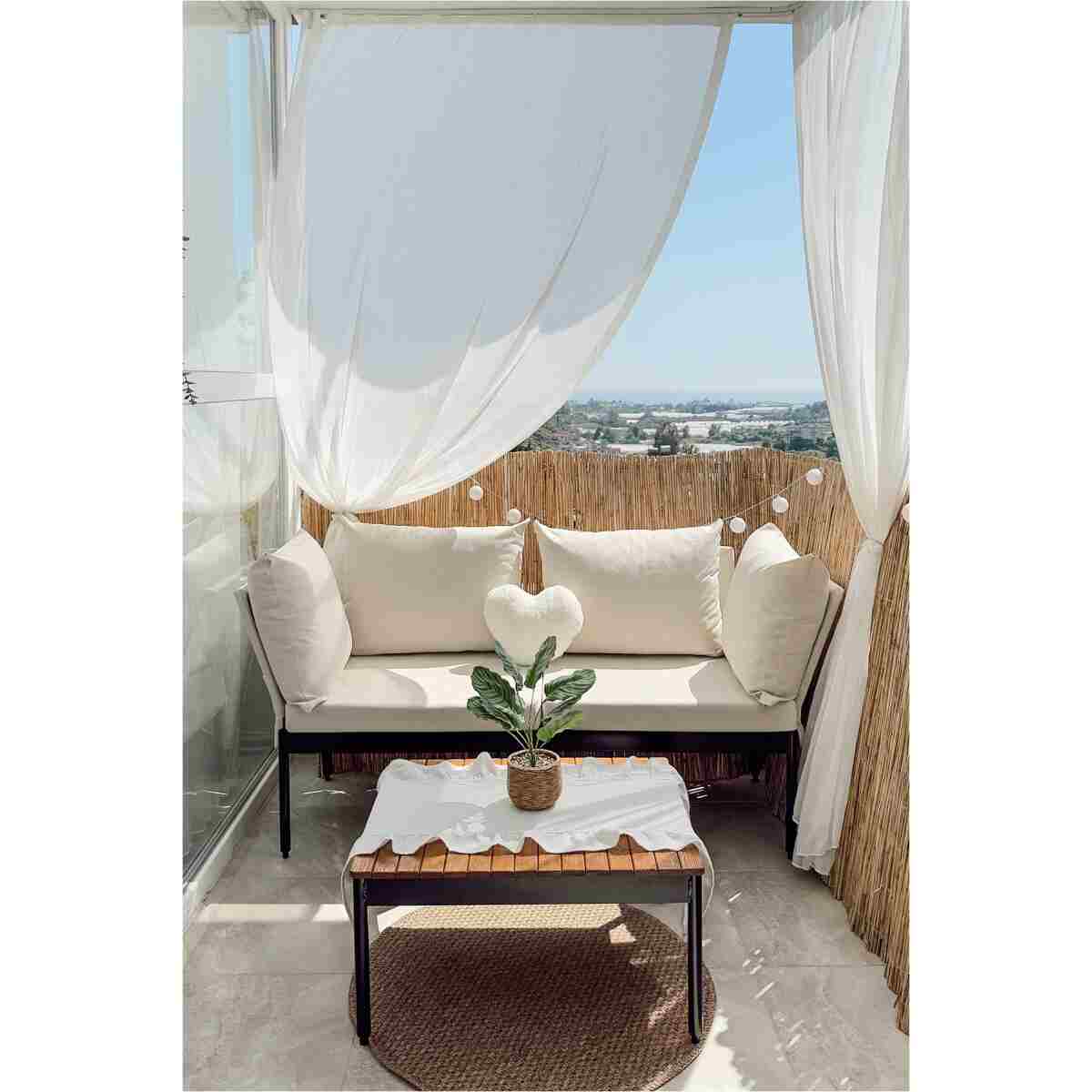 Limni Home Mini Multilounge Bahçe Balkon Mobilyasi, Şezlong, Krem - Görsel 9
