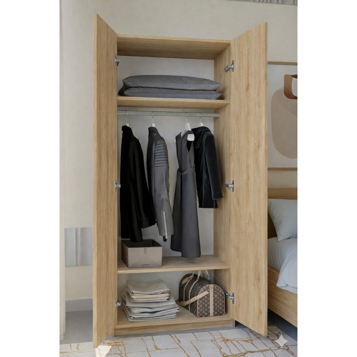 ygdecor Modern Atlantikçam Elbise Dolabı - 2 Kapaklı Suntalam Gardrop 60x41x175 cm - Görsel 3