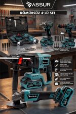 ASSUR PLUS 21V Darbeli Kömürsüz Kırıcı Delici Hilti & Taşlama & Matkap & Somun Sıkma Sökme 4'lü Set - Görsel 4