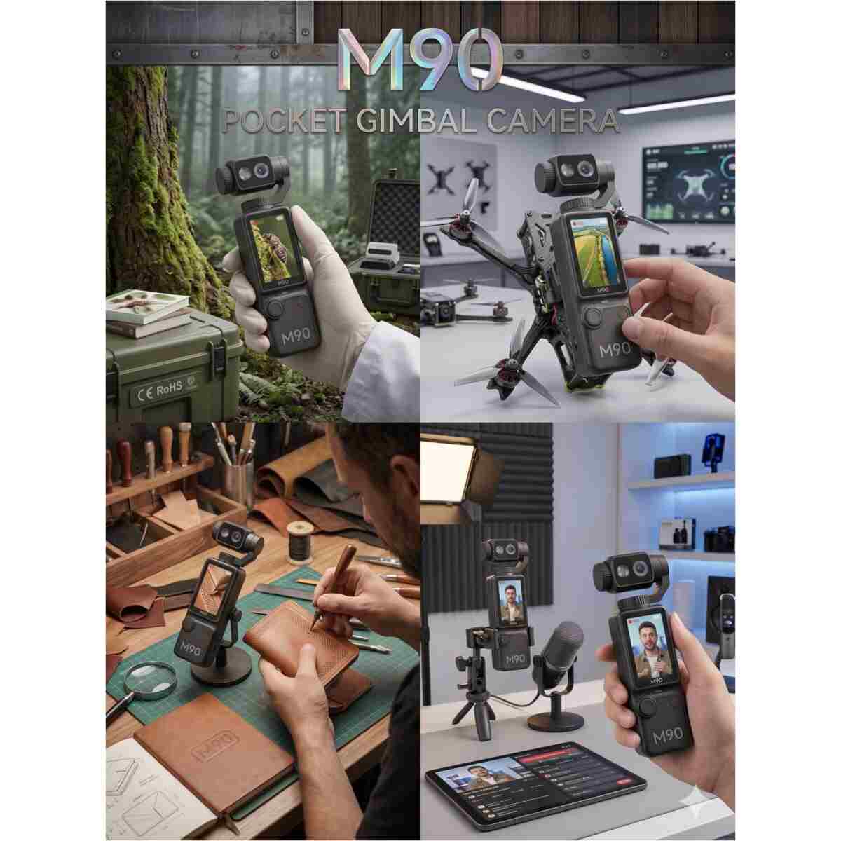 M90 Taşınabilir Gimbal Aksiyon Kamerası - Sarsıntısız 4K Video, Çift Lens, Uzun Şarj Ömrü - Görsel 2