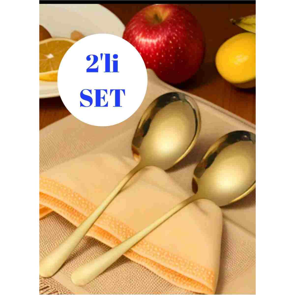BRE HOME 2'li Gold Renk Servis Kaşığı Seti – 22 Cm Paslanmaz Çelik Pilav Ve Sunum Kaşığı - Görsel 4
