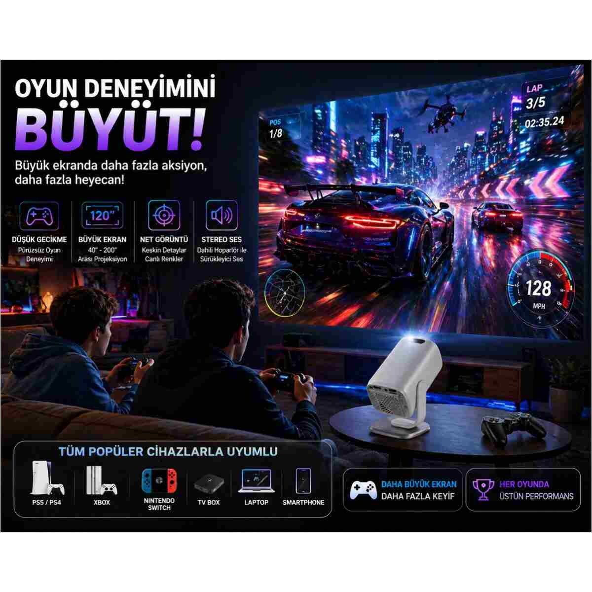 TARÇIN 4K Destekli Yeni Nesil Taşınabilir Akıllı Projektör -Oda Nemlendirici Hediyeli!- WiFi 6 Ultra Hızlı Bağlantı, Sinema Keyfi - Görsel 4
