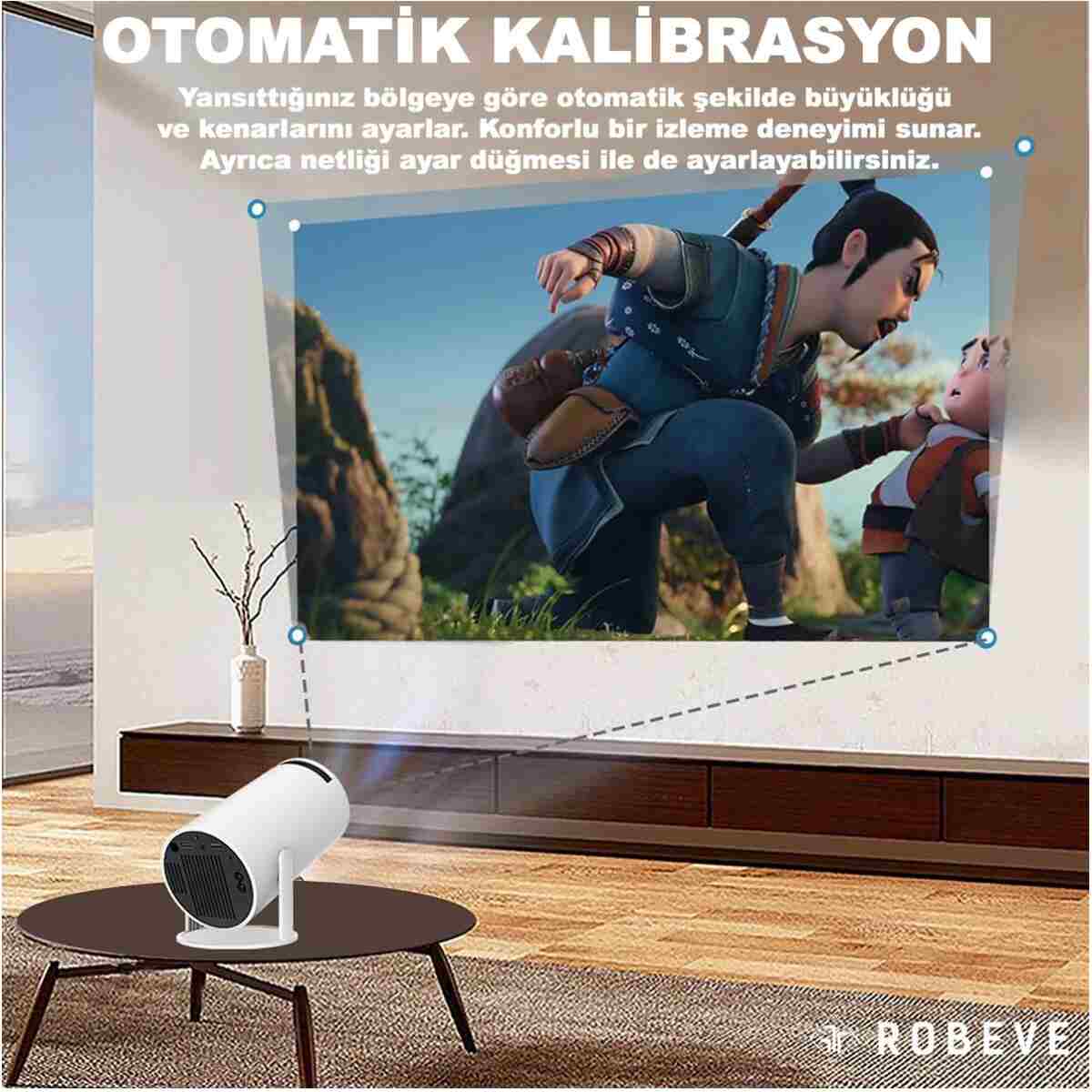 ROBEVE Mini Projeksiyon Taşınabilir Projeksiyon Cihazı HD Projeksiyon Cihazı Android TV Projeksiyon - Görsel 7