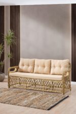 Evdemo Edra Rattan Puflu Bahçe Balkon Takımı 3+1+1+Camlı Masa Cappuccino - Görsel 2