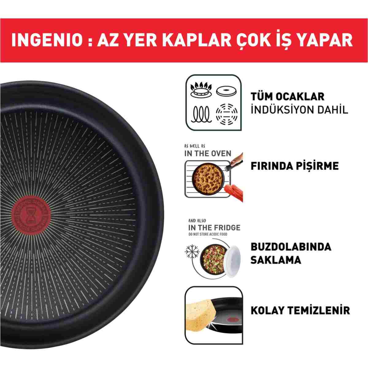 TEFAL Ingenio Excellence 6X Büyük Tava Tencere Seti - 12 Parça - Görsel 12
