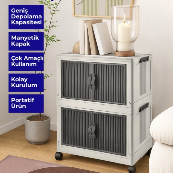 obido Fold&Go 2'Li Portatif Organizer Tekerlekli Dolap ”Beyaz” Çok Amaçlı Mıknatıs Kapaklı Katlanır