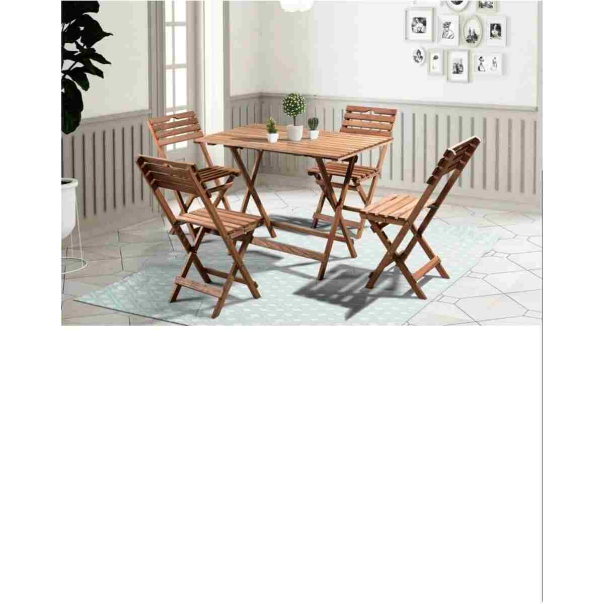 BarışAhşap Ahşap Masa Sandalye Seti 5’li Set (katlanabilir) Hediye Minderli - Görsel 13