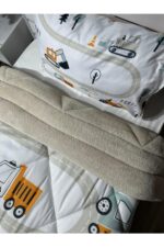yok yok evim eve dair her şey Welsoft Pofuduk Çift Taraflı KEPÇE İŞ MAKİNALARI Desenli Tek Kişilik Yorgan Uyku Seti - Görsel 4
