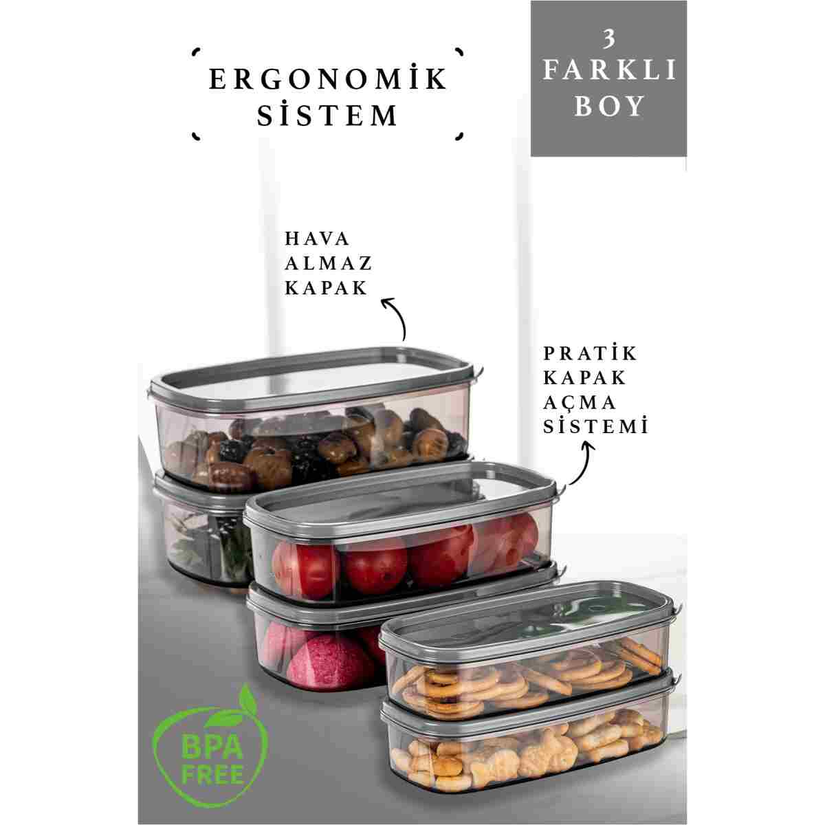 Meleni Home 12'li Set Dikdörtgen Smart Sweet Saklama Kabı Seti Düzenleyici - Platin Serisi - Görsel 4